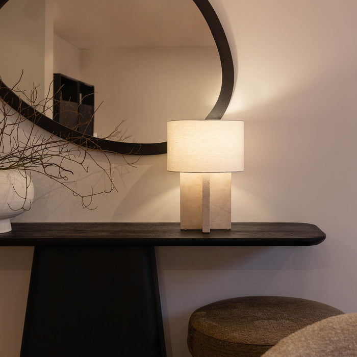 Atmooz Gijon Tafellamp – Travertin|Linnen – Ø30x43cm – E27