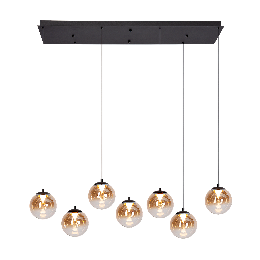 Atmooz Monza 7 Hanglamp – Zwart – 120x40cm – Glas – 7x LED