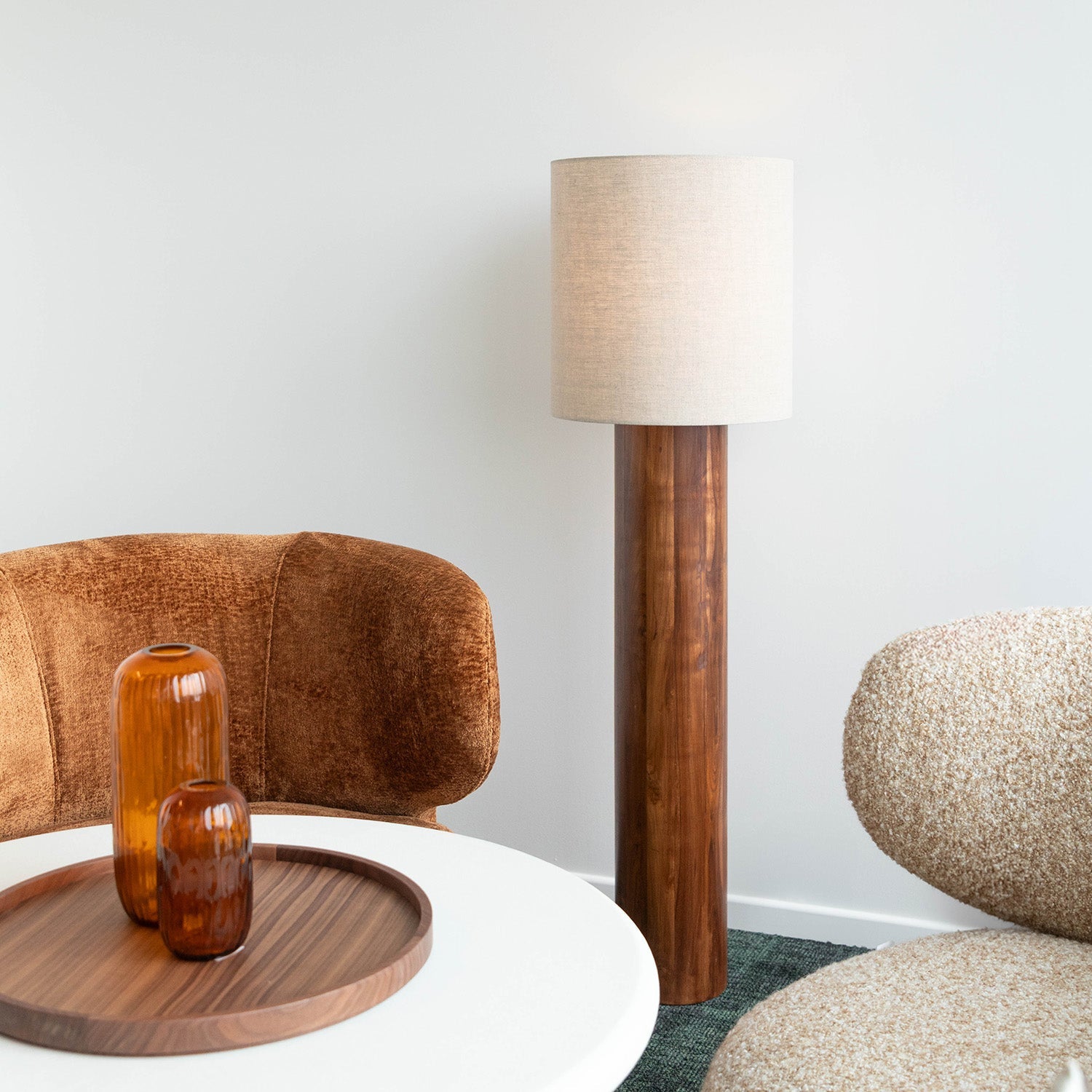 Atmooz Flores XL Vloerlamp – Teak|Linnen – Ø38x135cm – E27