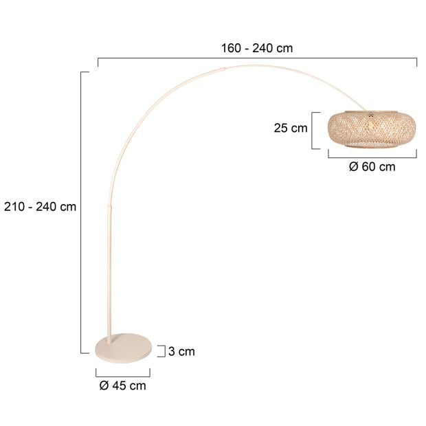 Steinhauer Booglamp Sparkled Light Crème  incl. Bamboe Kap Ø 60cm