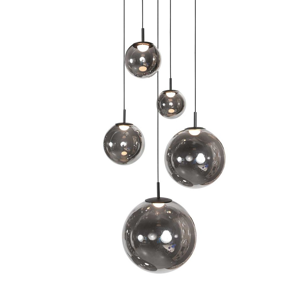 Steinhauer Hanglamp Bollique Zwart- Smoke Glas 5 Lichts 4196ZW  Vide
