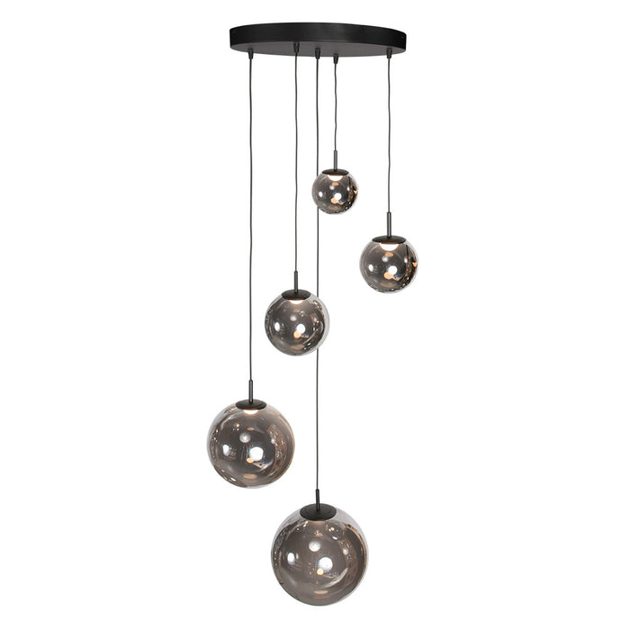 Steinhauer Hanglamp Bollique Zwart- Smoke Glas 5 Lichts 4196ZW  Vide
