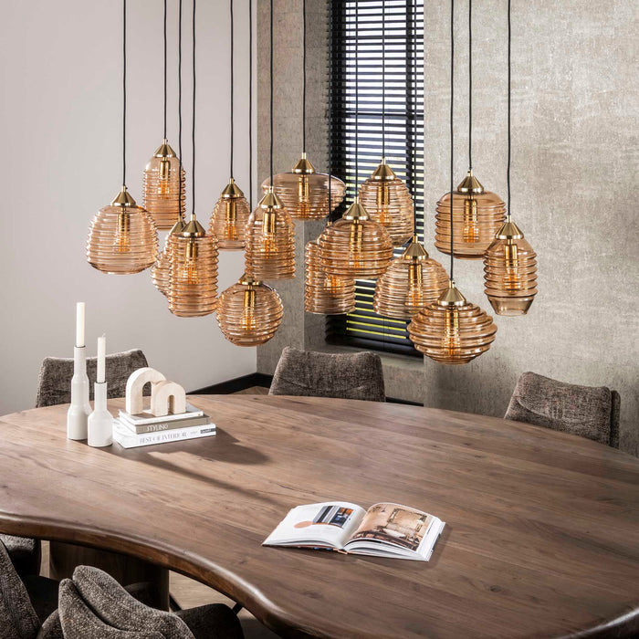 Fraaai Dewey hanglamp 5+5+5 rib glas - amber color glas