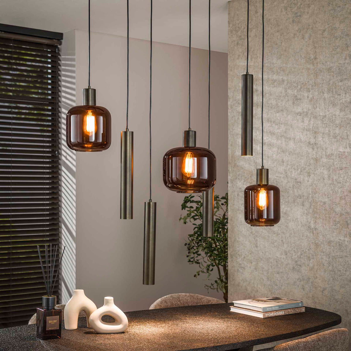 Fraaai Lacey hanglamp mix 4+3-lichts - sienna bruin