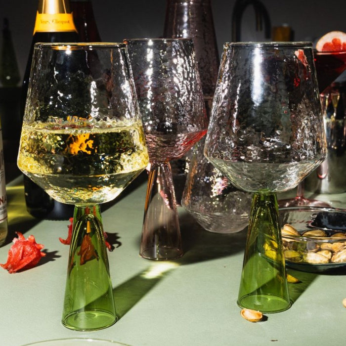 Brût Homeware, Wijnglas Claude, helder | groen, set van 2