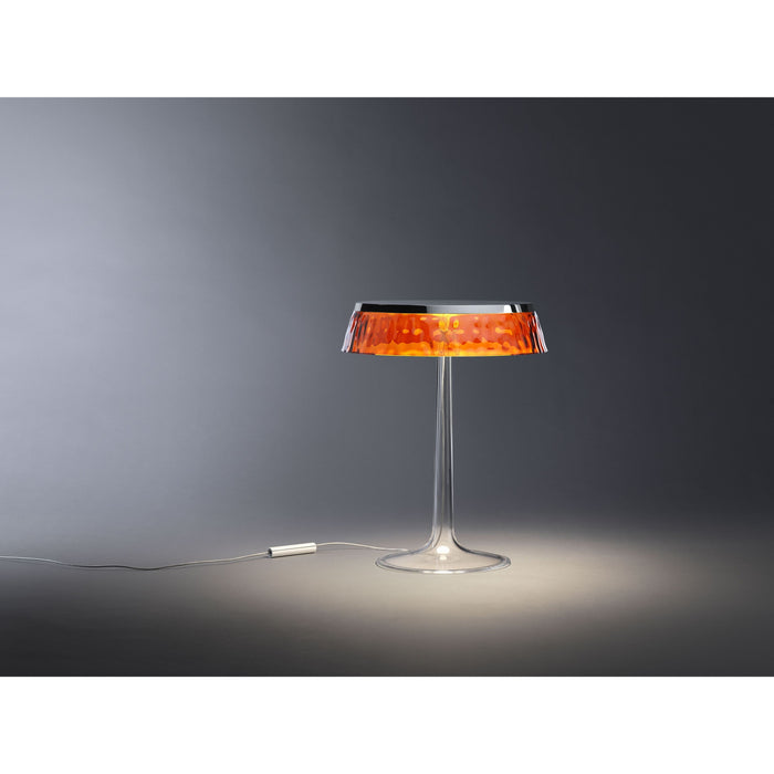 Bon Jour tafellamp LED chroom, kap transparant