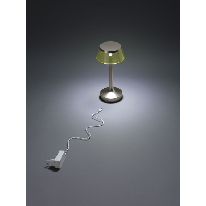 Bon Jour Unplugged tafellamp LED oplaadbaar satijn, kap transparant