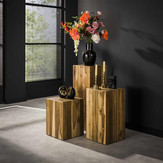 Hoyz Collection - Bloemenzuil Bole 65 Cm - Massief Gerecycled Teakhout