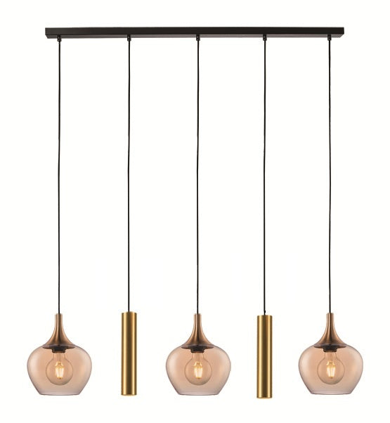 Freelight Hanglamp Fresu Glas Ø 19 cm & Koker Ø 5.5 cm  5 Lichts  Balk