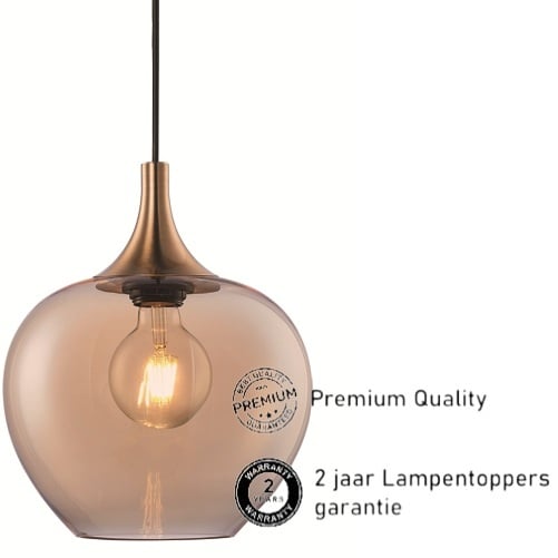 Freelight Hanglamp Fresu Amber Glas Ø 19 & 24cm  5 Lichts Balk