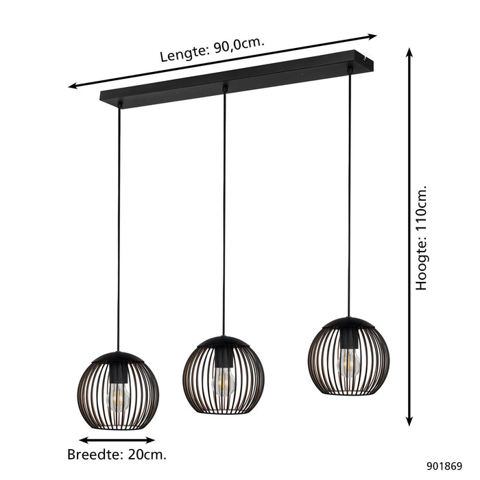 EGLO Almanzora Hanglamp - E27 - 90 cm - Staal - Zwart|Koper