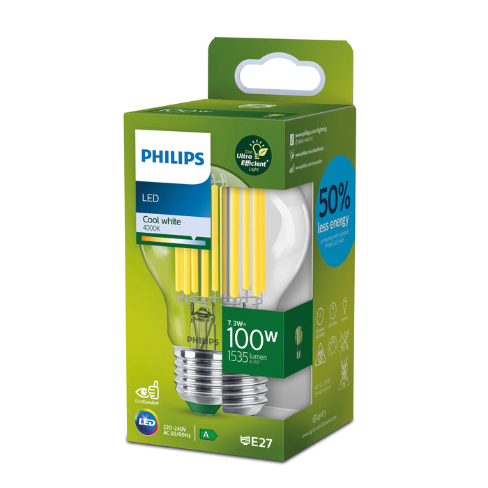 Philips Ultra Efficient LED lamp Transparant - 100 W - E27 - Koelwit licht