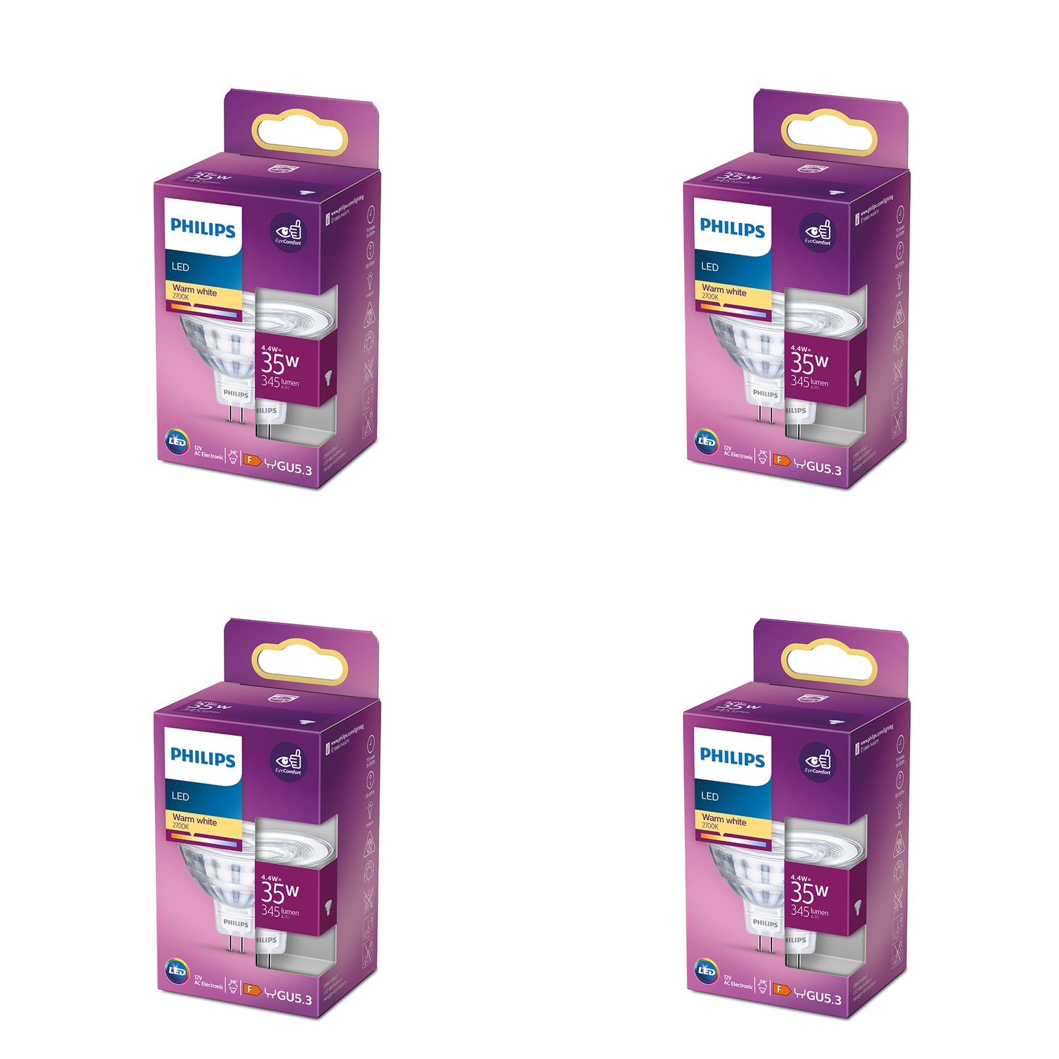 Philips Voordeelverpakking GU5.3 - LED Spots (MR16) - Set van 4 Stuks