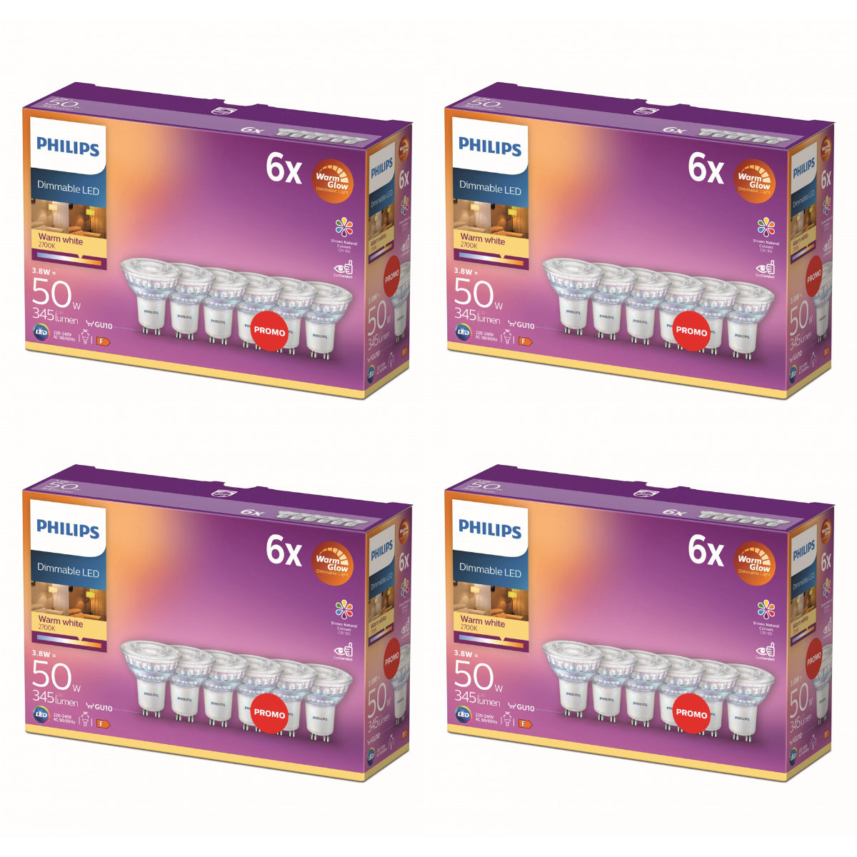 Philips Voordeelverpakking GU10 LED Spots WarmGlow - Set van 24 Stuks
