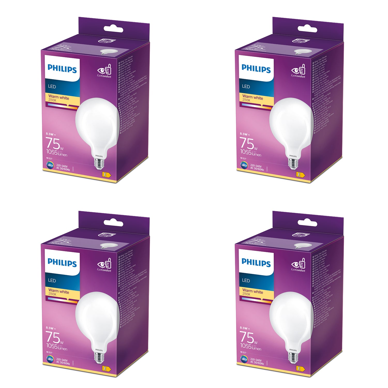 Philips Voordeelverpakking E27 - LED Globelamp - Set van 4 Stuks