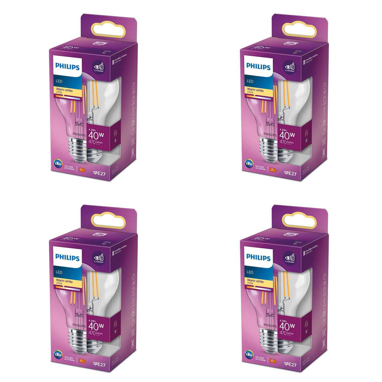 Philips Voordeelverpakking E27 - LED Standaardlamp - Set van 4 Stuks