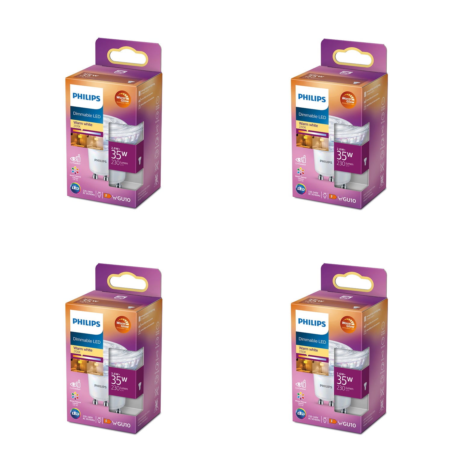 Philips Voordeelverpakking GU10 LED Spots WarmGlow - Set van 4 Stuks