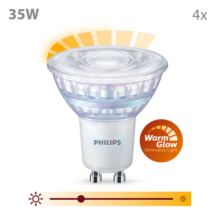 Philips Voordeelverpakking GU10 LED Spots WarmGlow - Set van 4 Stuks