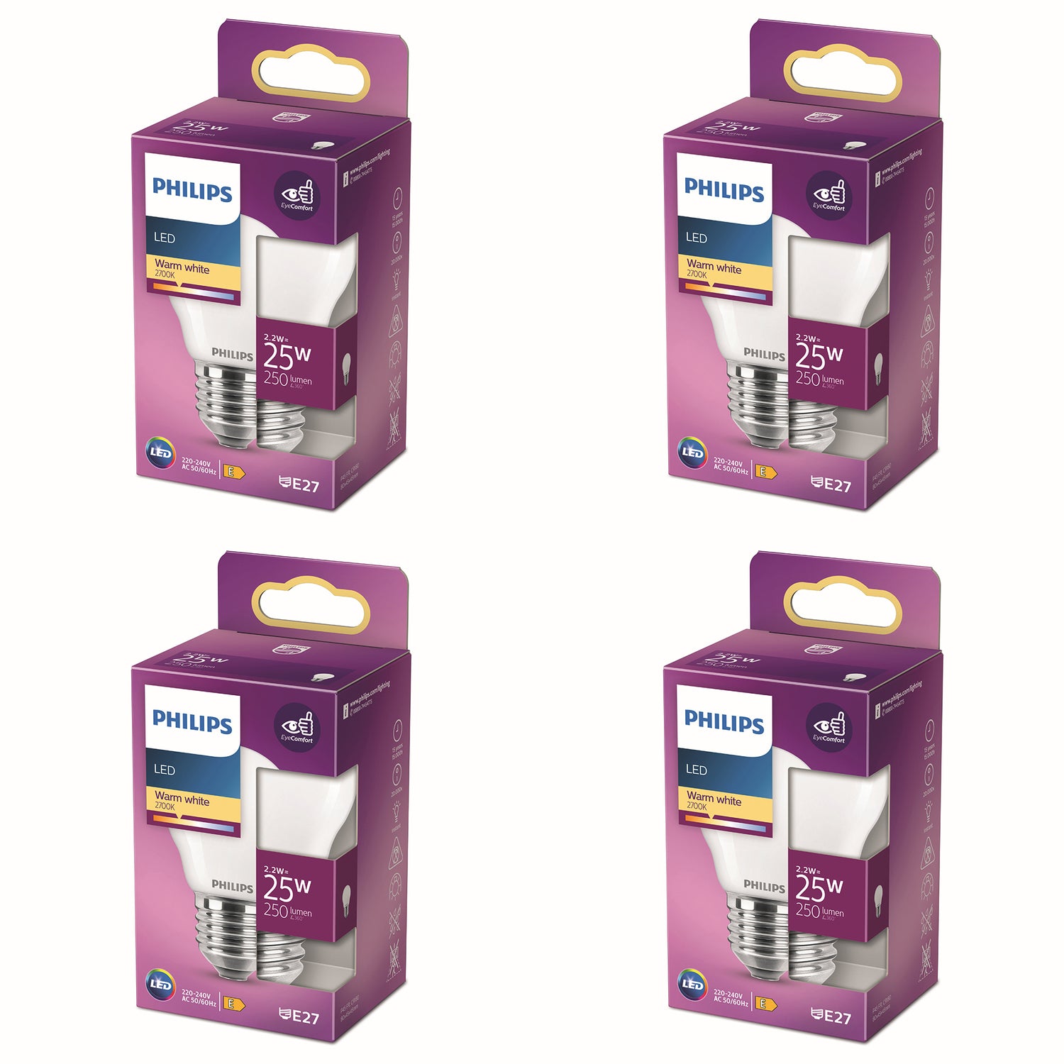 Philips Voordeelverpakking E27 - LED Kogellamp - Set van 4 Stuks