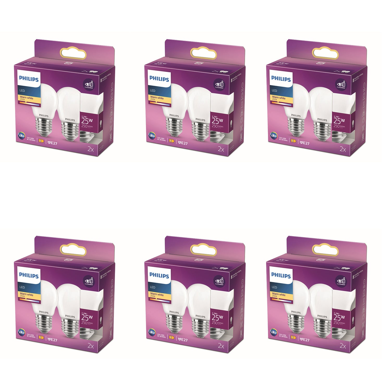 Philips Voordeelverpakking E27 - LED Kogellamp - Set van 12 Stuks