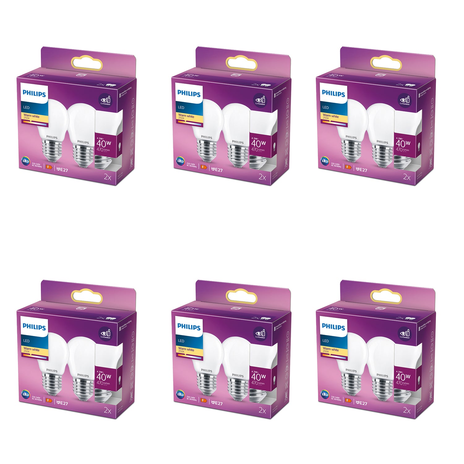 Philips Voordeelverpakking E27 - LED Kogellamp - Set van 12 Stuks