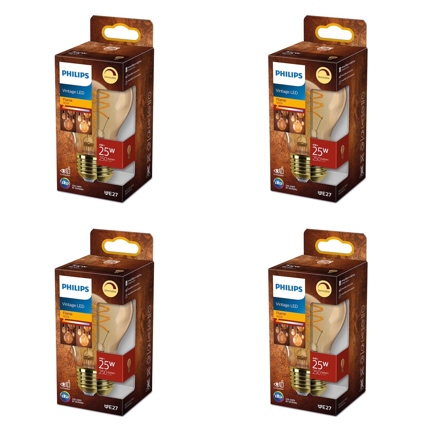 Philips Voordeelverpakking E27 - Vintage LED Lampen - Set van 4 Stuks