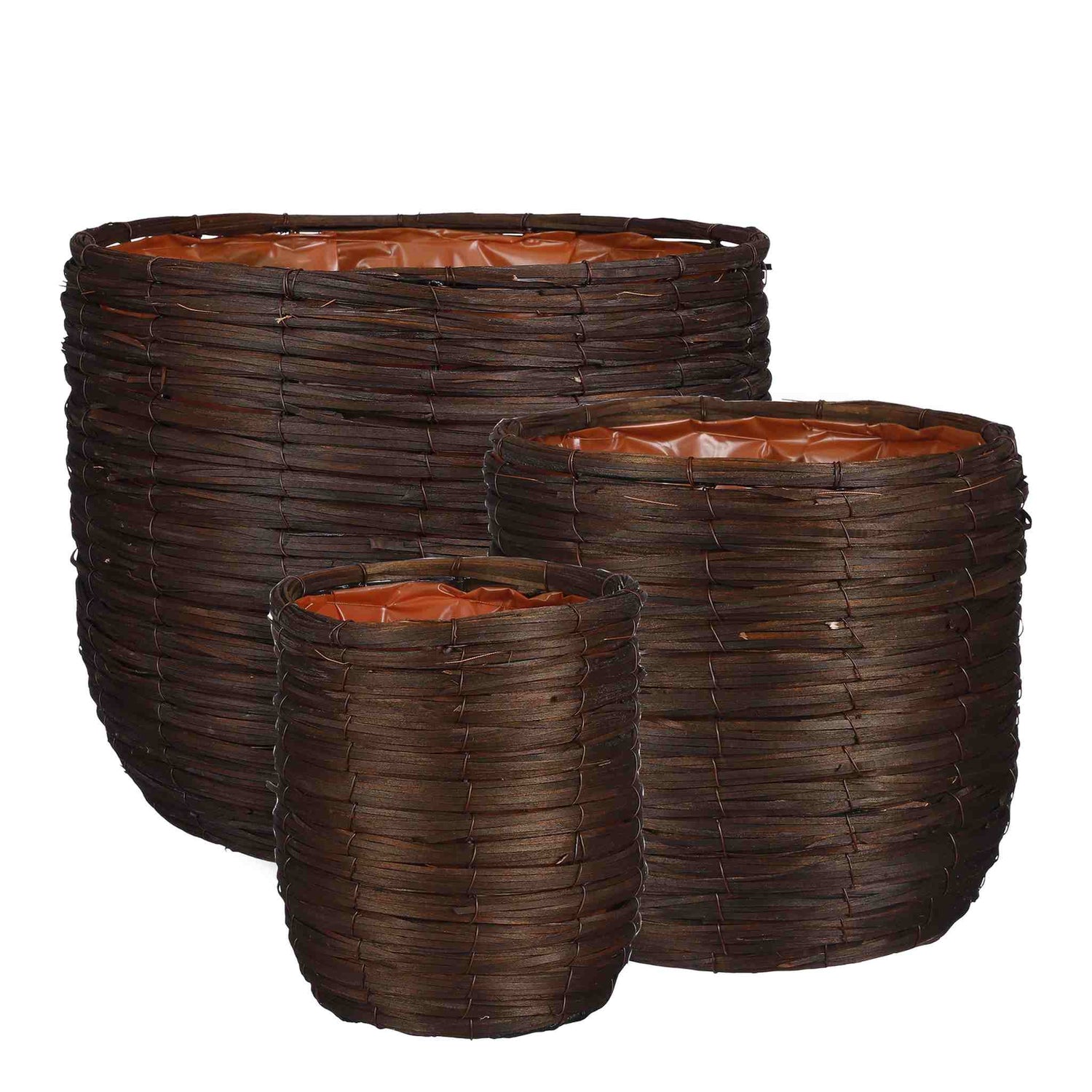 Mica Decorations Bloempot Cleave - 36x36x30 cm - Hout - Donkerbruin- Set van 3