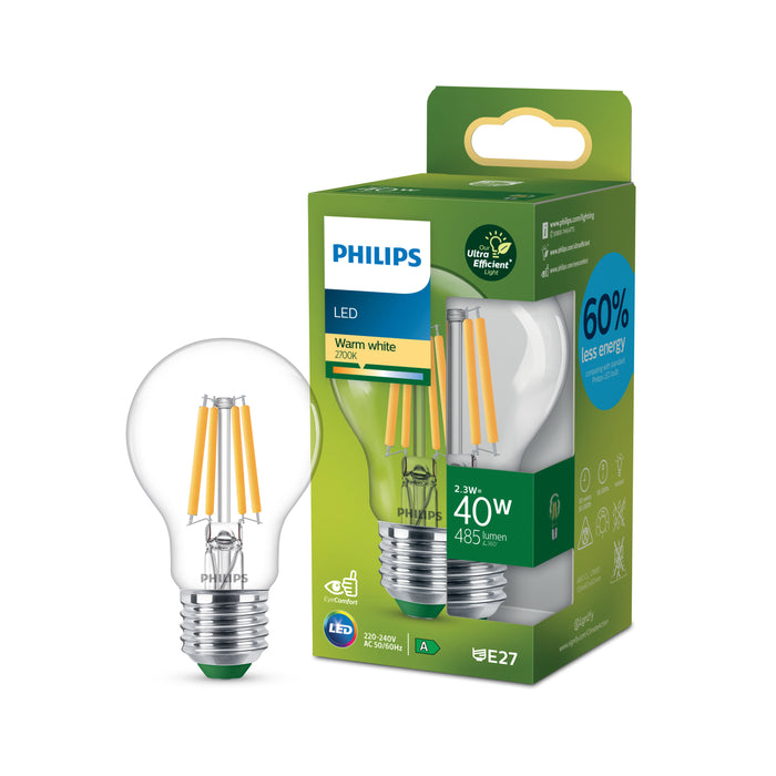 Philips Ultra Efficient LED lamp Transparant - 40 W - E27 - Warmwit licht