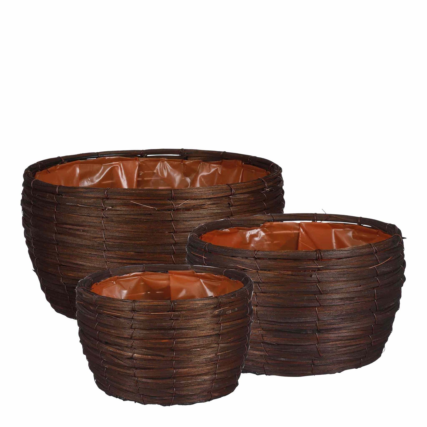 Mica Decorations Bloempot Cleave - 31x31x16 cm - Hout - Donkerbruin- Set van 3