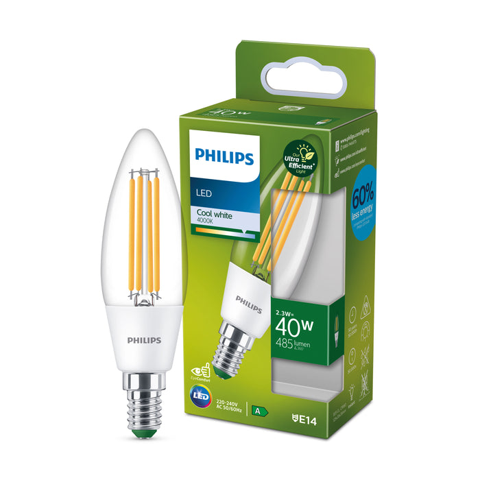 Philips Ultra Efficient LED kaarslamp Transparant - 40 W - E14 - Koelwit licht