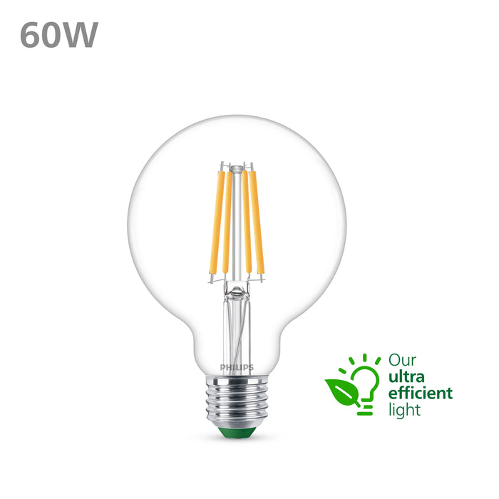 Philips Ultra Efficient LED lamp Globe Transparant - 60 W - E27 - Koelwit licht
