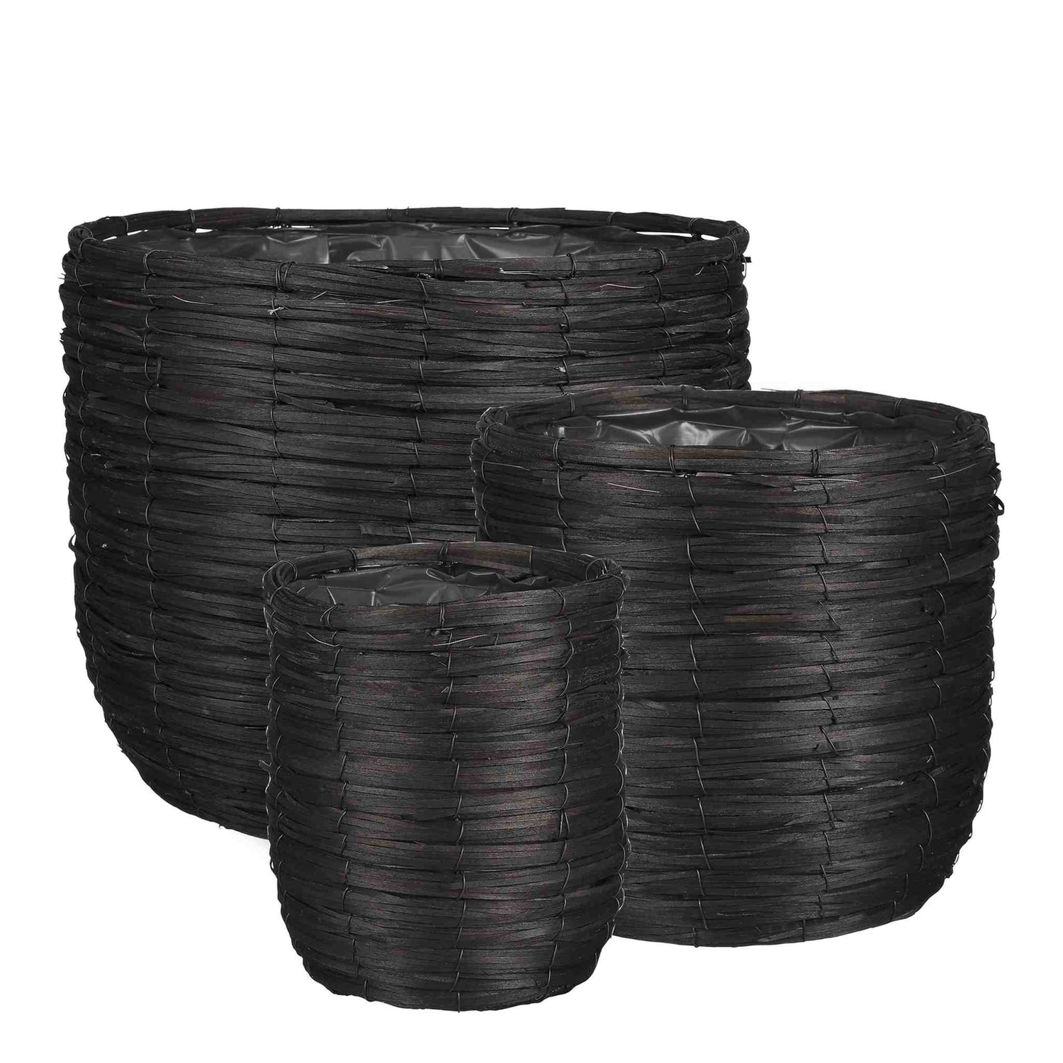 Mica Decorations Bloempot Cleave - 36x36x30 cm - Hout - Zwart- Set van 3