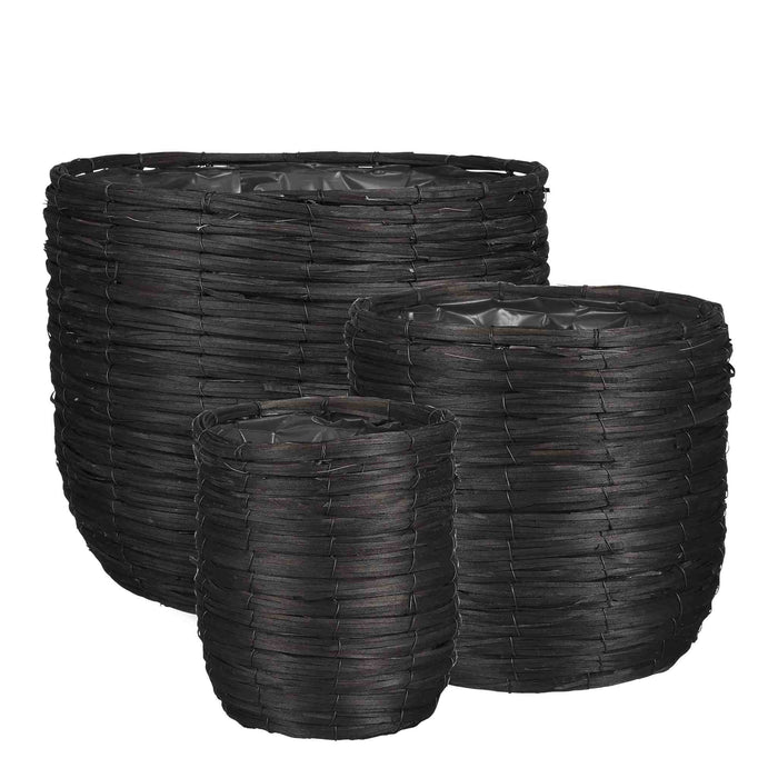 Mica Decorations Bloempot Cleave - 36x36x30 cm - Hout - Zwart- Set van 3