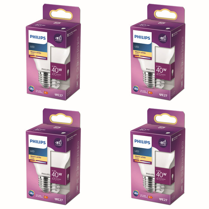 Philips Voordeelverpakking E27 - LED Kogellamp - Set van 4 Stuks