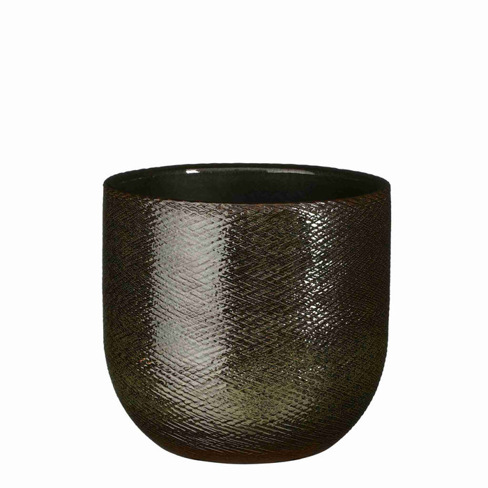 Mica Decorations Bloempot Enzo - 23x23x21 cm - Terracotta - Donkergroen