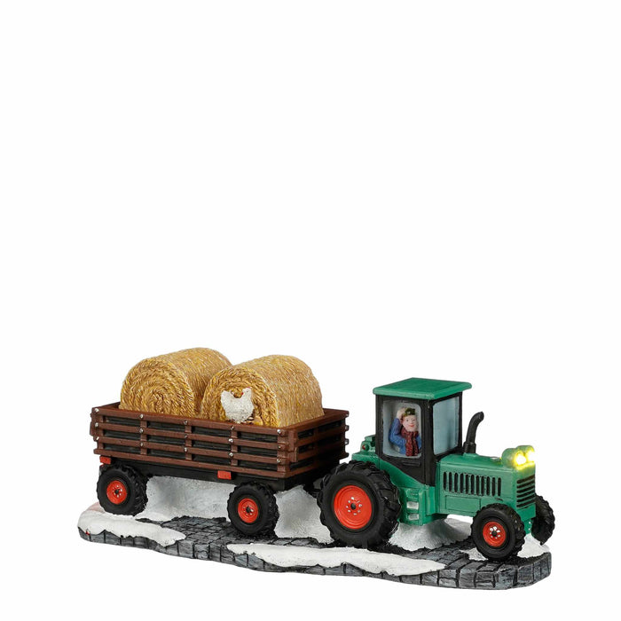 Luville Kerstdorp Tractor met strokar - 20x8.3x6.5 cm - Polyresin - Multi