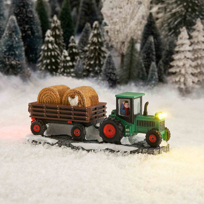 Luville Kerstdorp Tractor met strokar - 20x8.3x6.5 cm - Polyresin - Multi