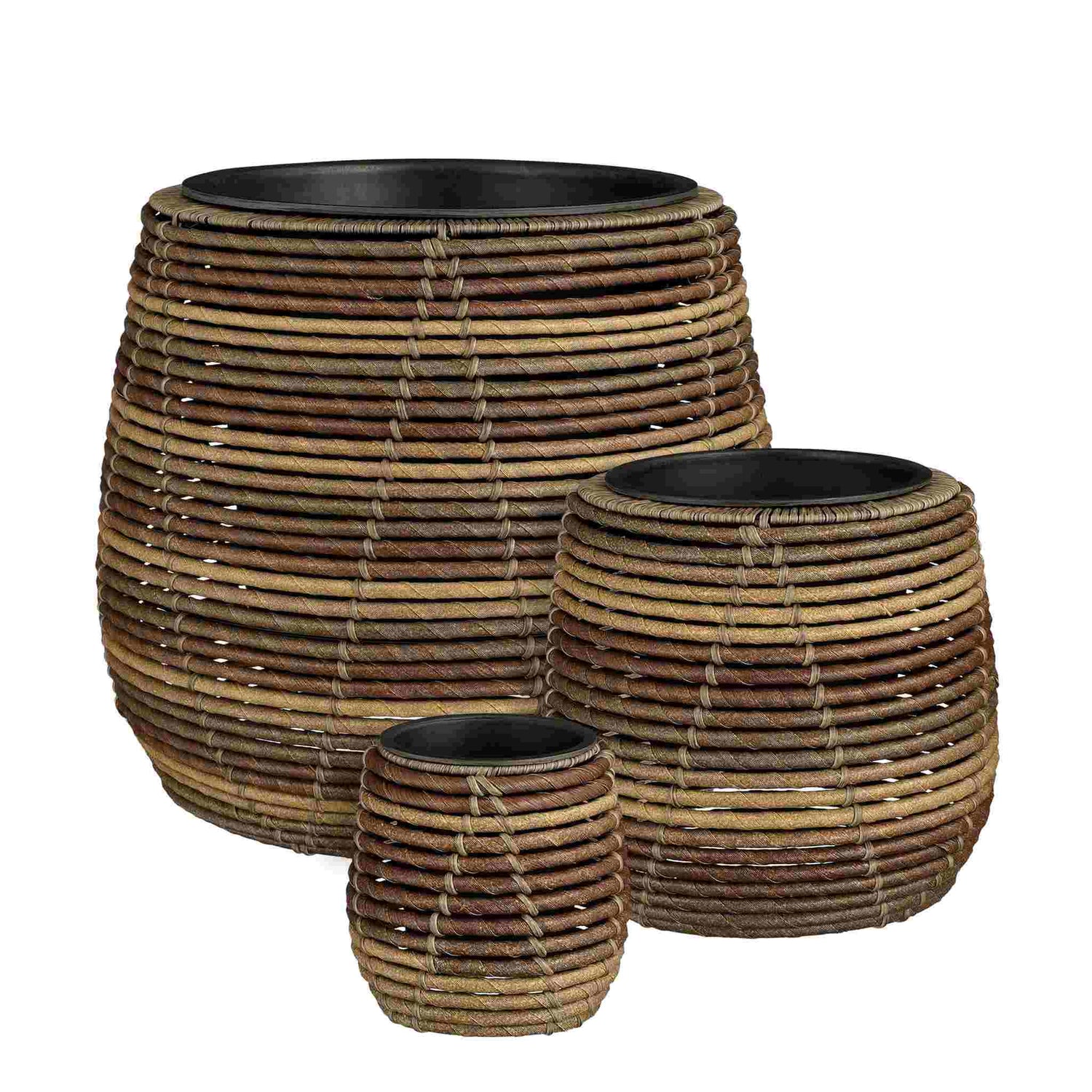 Mica Decorations Bloempot Cancun - 45x45x40 cm - Gerecycled Plastic - Bruin- Set van 3