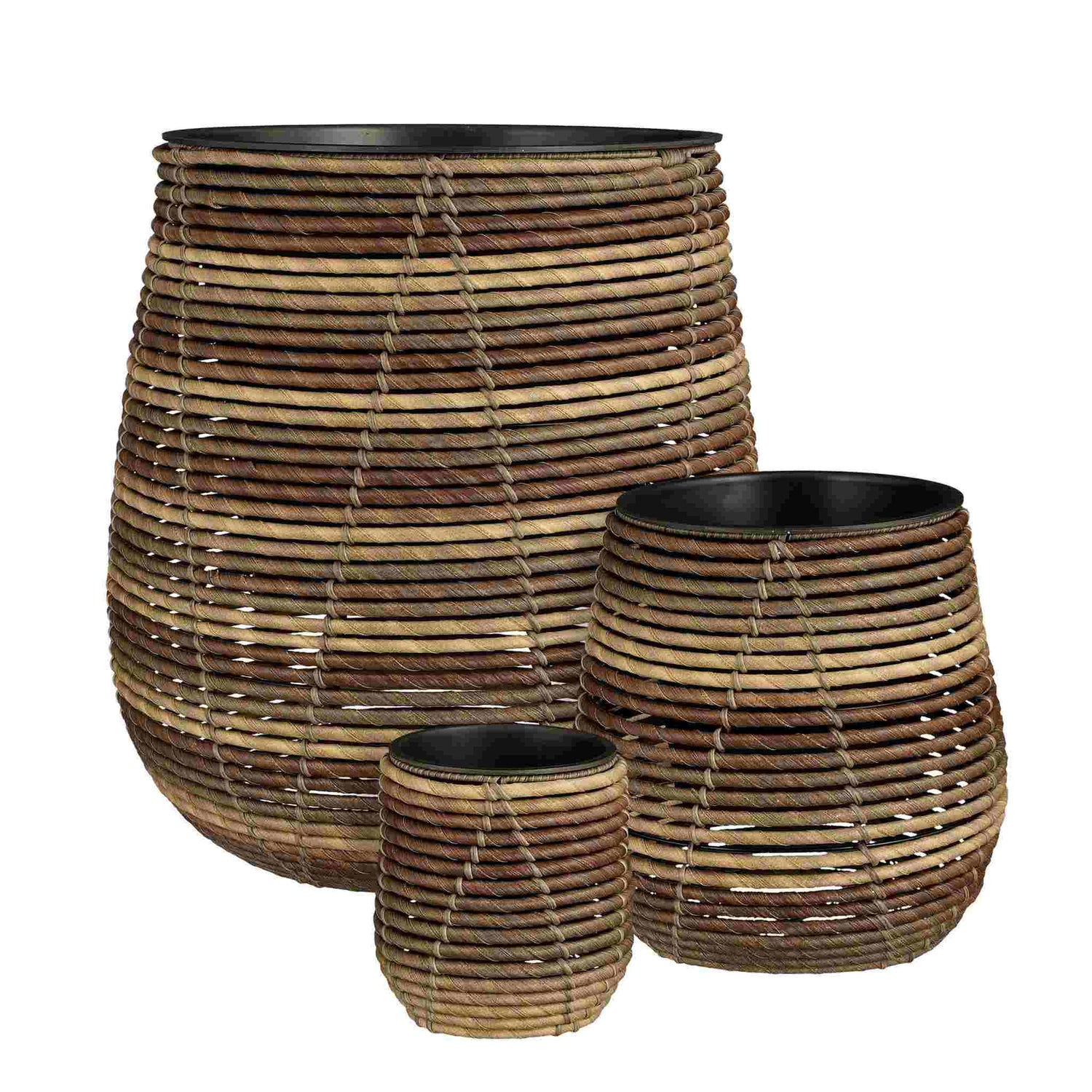 Mica Decorations Bloempot Cancun - 47x47x50 cm - Gerecycled Plastic - Bruin- Set van 3