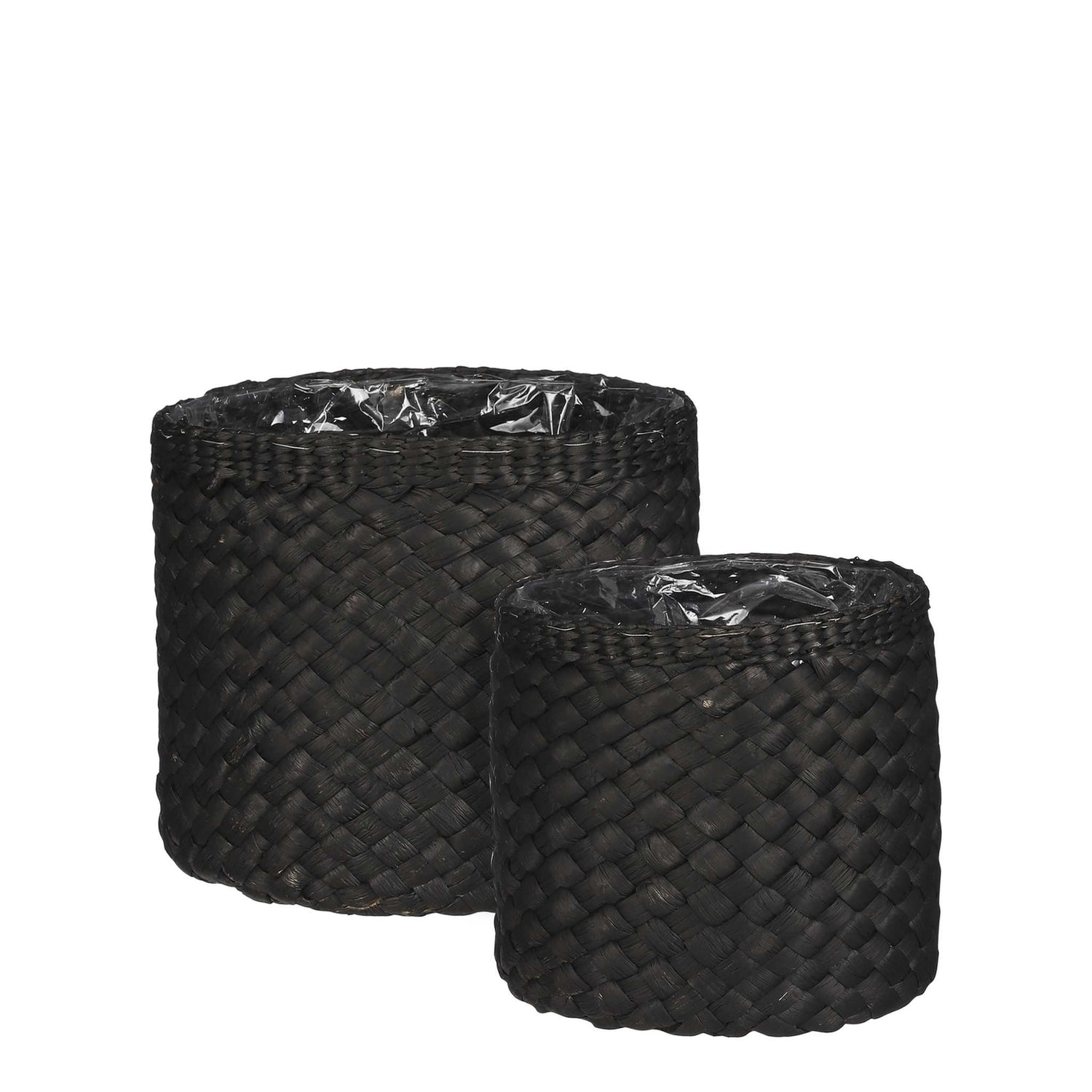 Mica Decorations Bloempot Albury - 30x30x26 cm - Water Hyacinth - Zwart- Set van 2