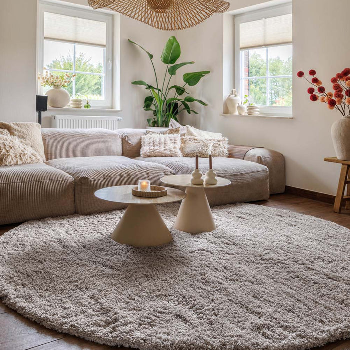Tapeso Rond hoogpolig vloerkleed - Cozy Shaggy - beige - 160 cm