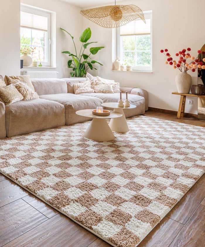 Boho&me Checkerboard vloerkleed - Check ivoor|beige - 240x340 cm