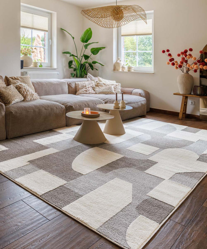 Nordic Weavers Japandi vloerkleed - Ridge Elv crème|grijs - 80x150 cm