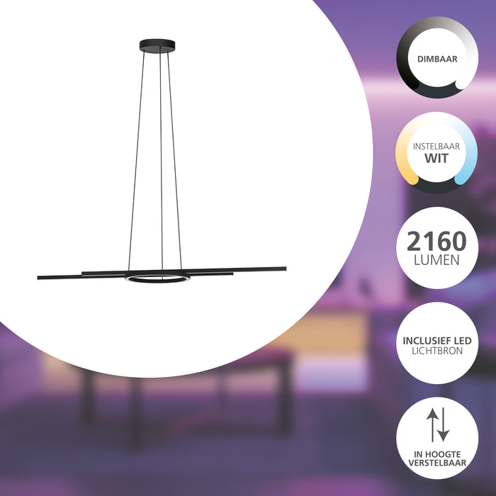 EGLO connect.z Zillerio-Z Smart Hanglamp - 116 cm - Zwart - Dimbaar