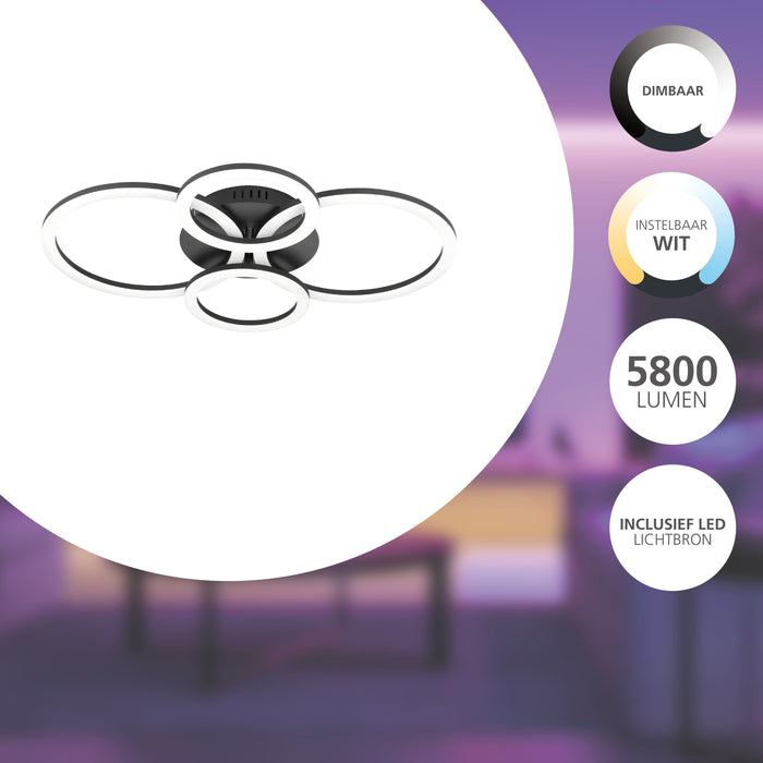 EGLO connect.z Parrapos-Z Smart Plafondlamp - 61,5 cm - Zwart|Wit