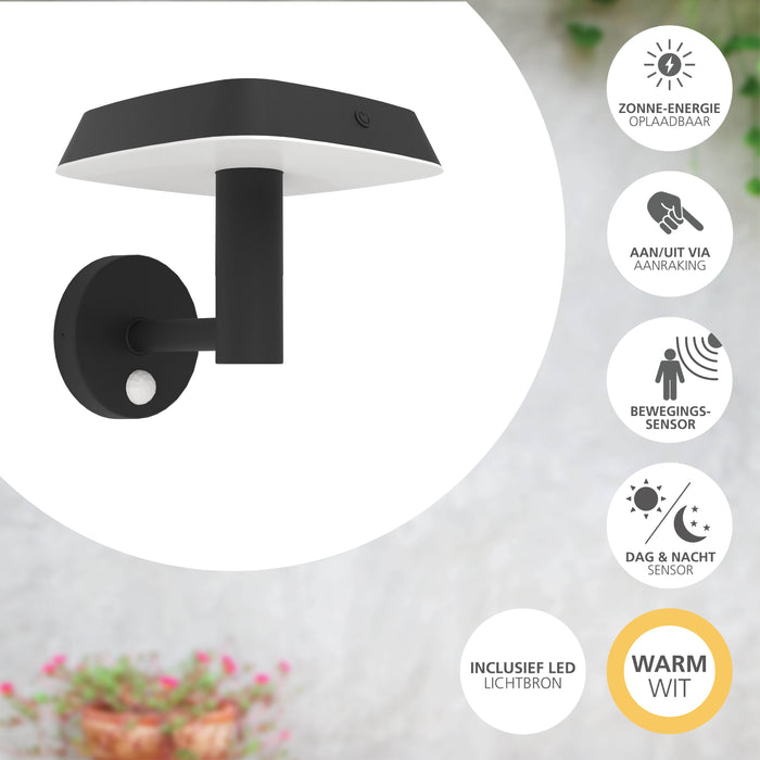 EGLO Dreoli Solar Wandlamp - LED - 21 cm - Zwart|Wit