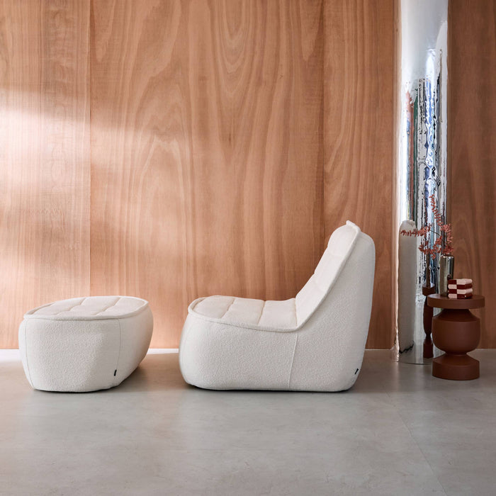 sweeek - Fauteuil bouclé stof 1 zitplaats +  voetenbank