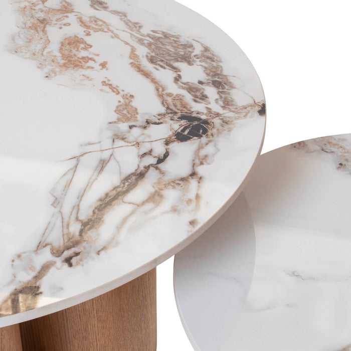 Giga Meubel - Salontafel Wit Keramiek|Naturel - Set Van 2 - Alita