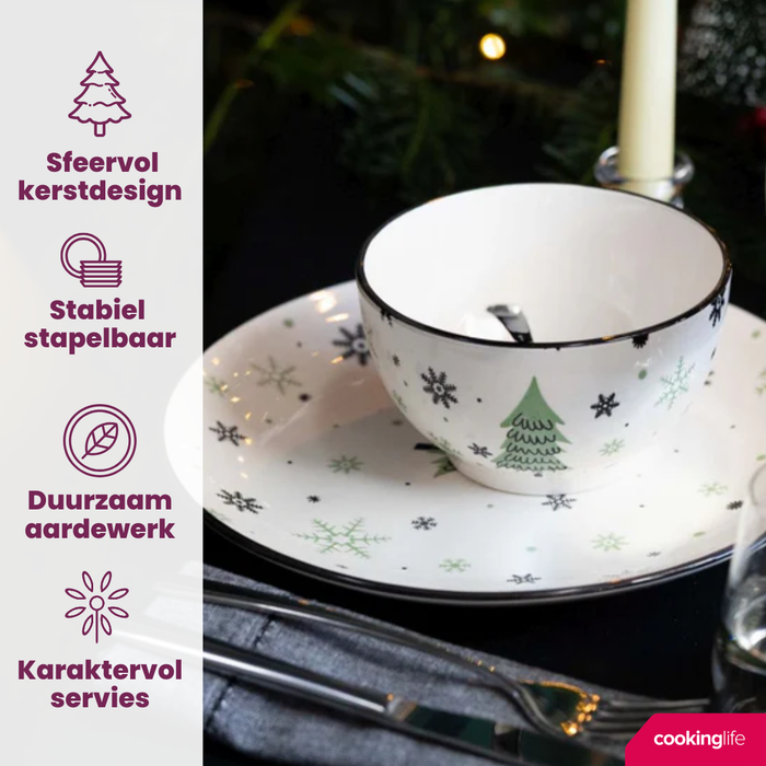 Cookinglife Kerstservies - Aardewerk - Groen 18-delig | 6 personen