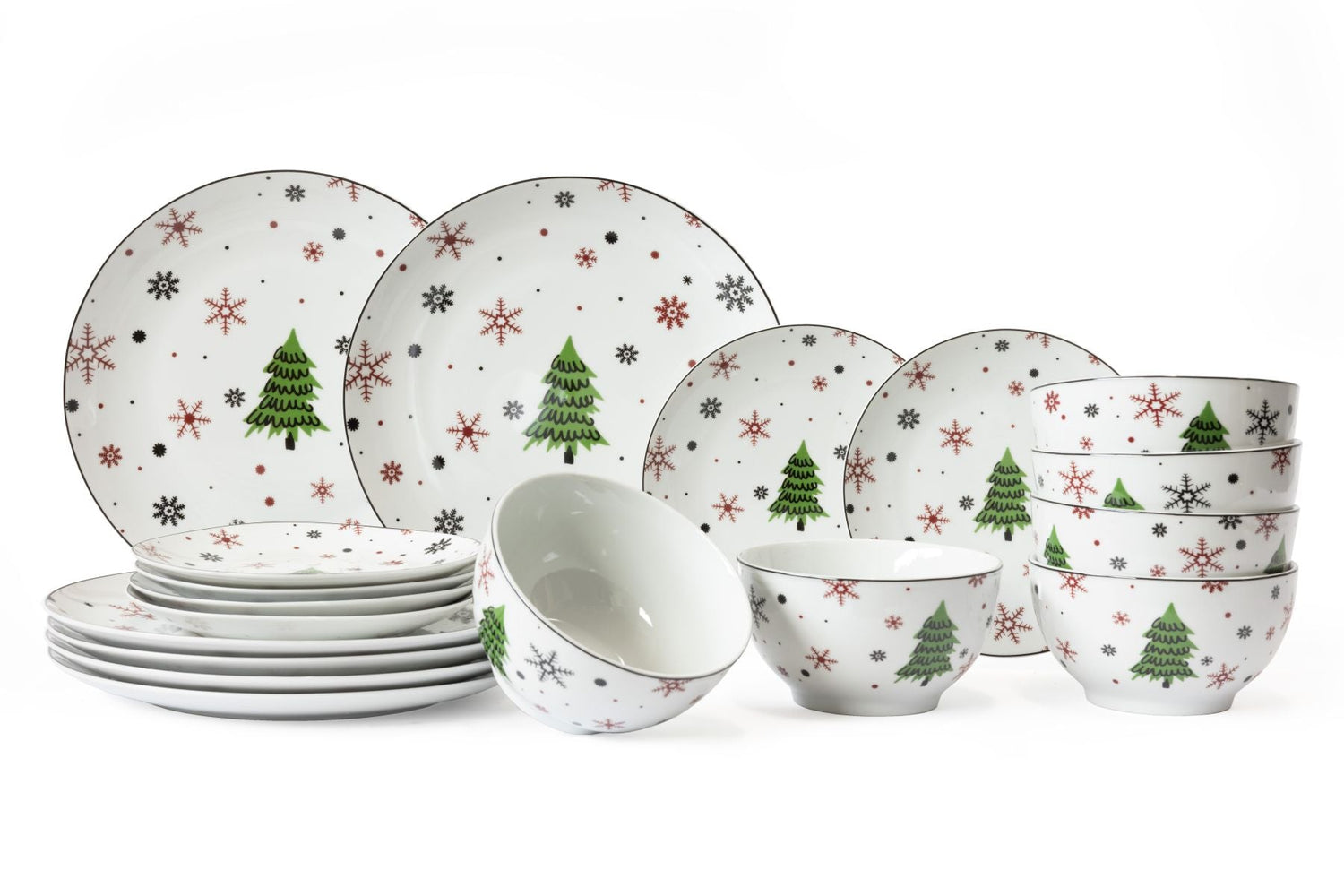 Cookinglife Kerstservies - Porselein - Rood 18-delig | 6 personen